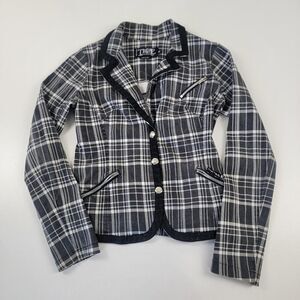 Vintage Y2K TRIPP NYC Black White Goth Plaid Jacket Blazer Medium Grunge